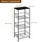 4-Tier Black Metal Storage Cart with Wood Top, Freestanding Wire Shelving Unit with Wheels & Hooks